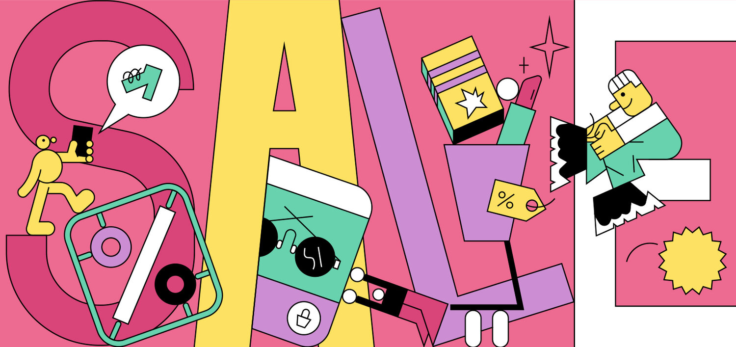 colorful line illustration retail focused - promote your big sale